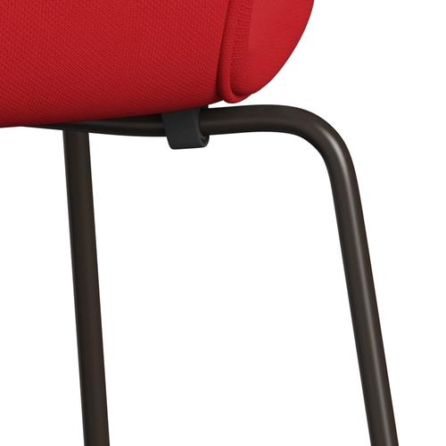 Fritz Hansen 3107 Chair Full Upholstery, Brown Bronze/Steelcut Neon Red