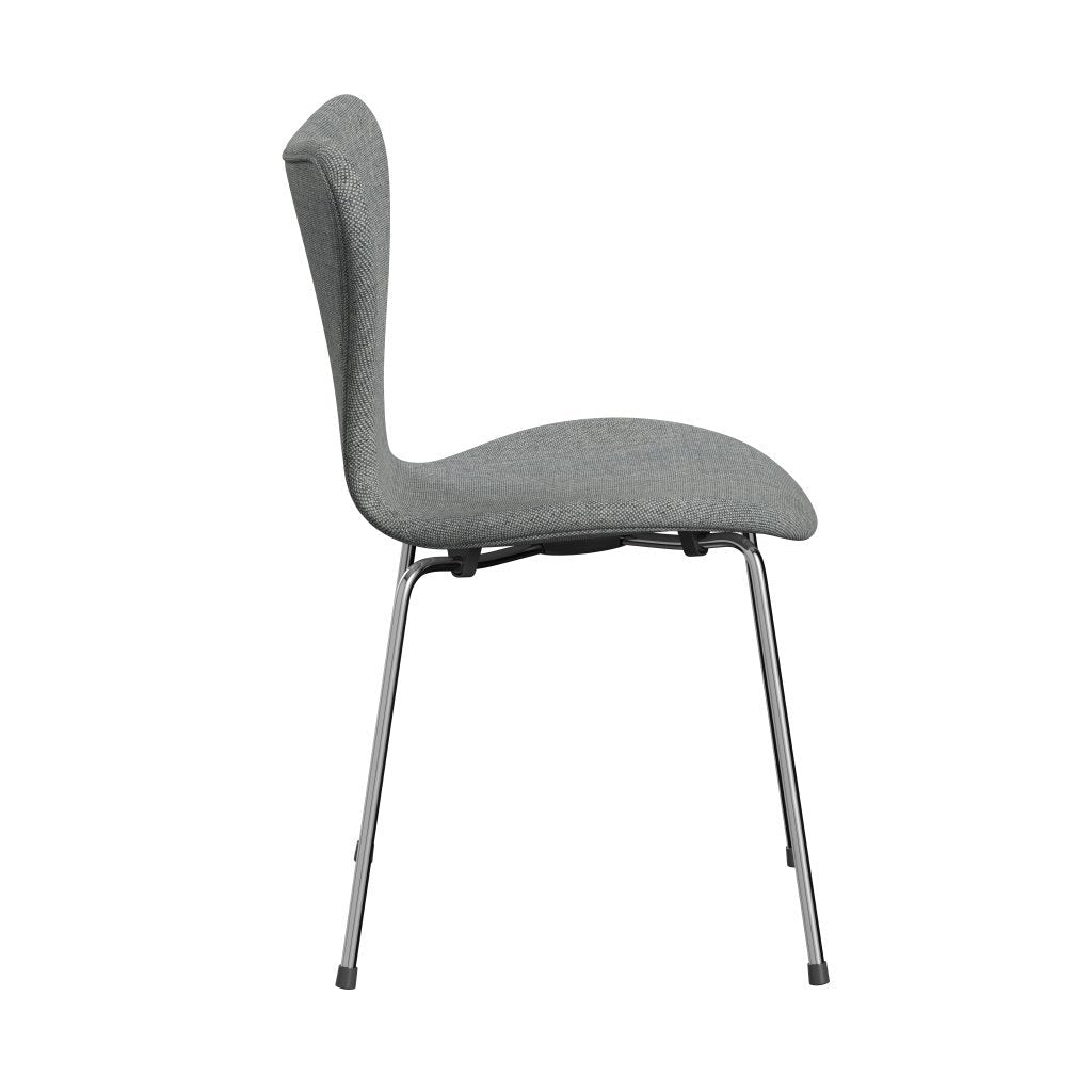 Fritz Hansen 3107 Chair Full Upholstery, Chrome/Hallingdal White Grey