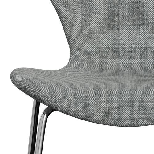 Fritz Hansen 3107 Chair Full Upholstery, Chrome/Hallingdal White Grey