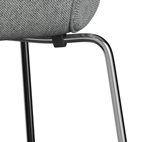 Fritz Hansen 3107 Chair Full Upholstery, Chrome/Hallingdal White Grey