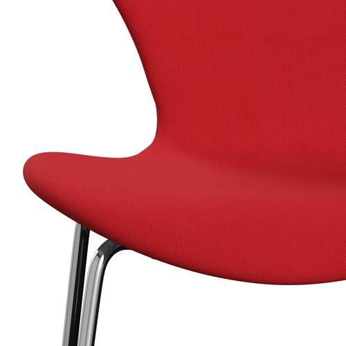 Fritz Hansen 3107 Chair Full Upholstery, Chrome/Steelcut Neon Red