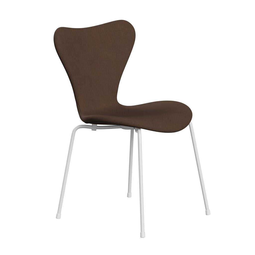 Fritz Hansen 3107 Chair Full Upholstery, White/Divina Dark Brown (Div356)