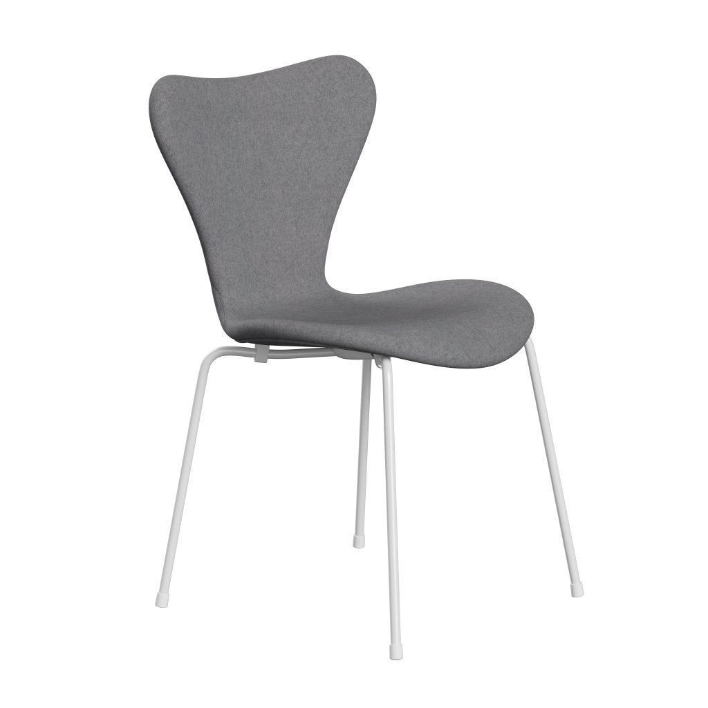 Fritz Hansen 3107 Chair Full Upholstery, White/Divina Melange Stone Grey