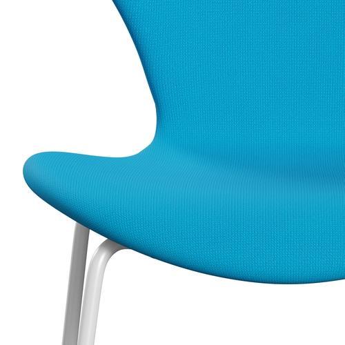 Fritz Hansen 3107 Chair Full Upholstery, White/Fame Warm Turquoise