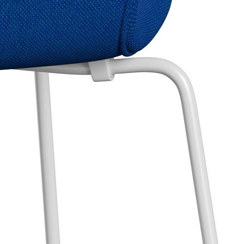 Fritz Hansen 3107 Chair Full Upholstery, White/Hallingdal Blue/Light Turquoise