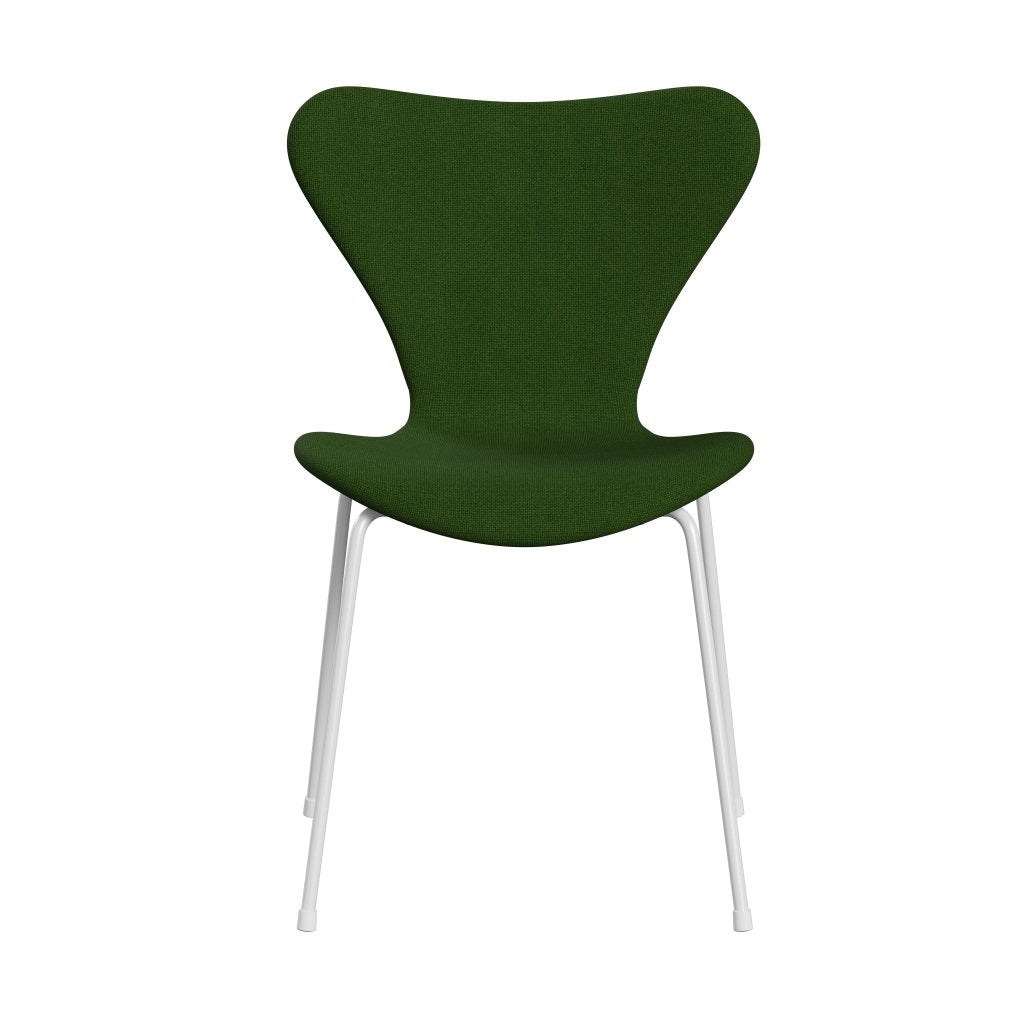 Fritz Hansen 3107 Chair Full Upholstery, White/Hallingdal Grass Green