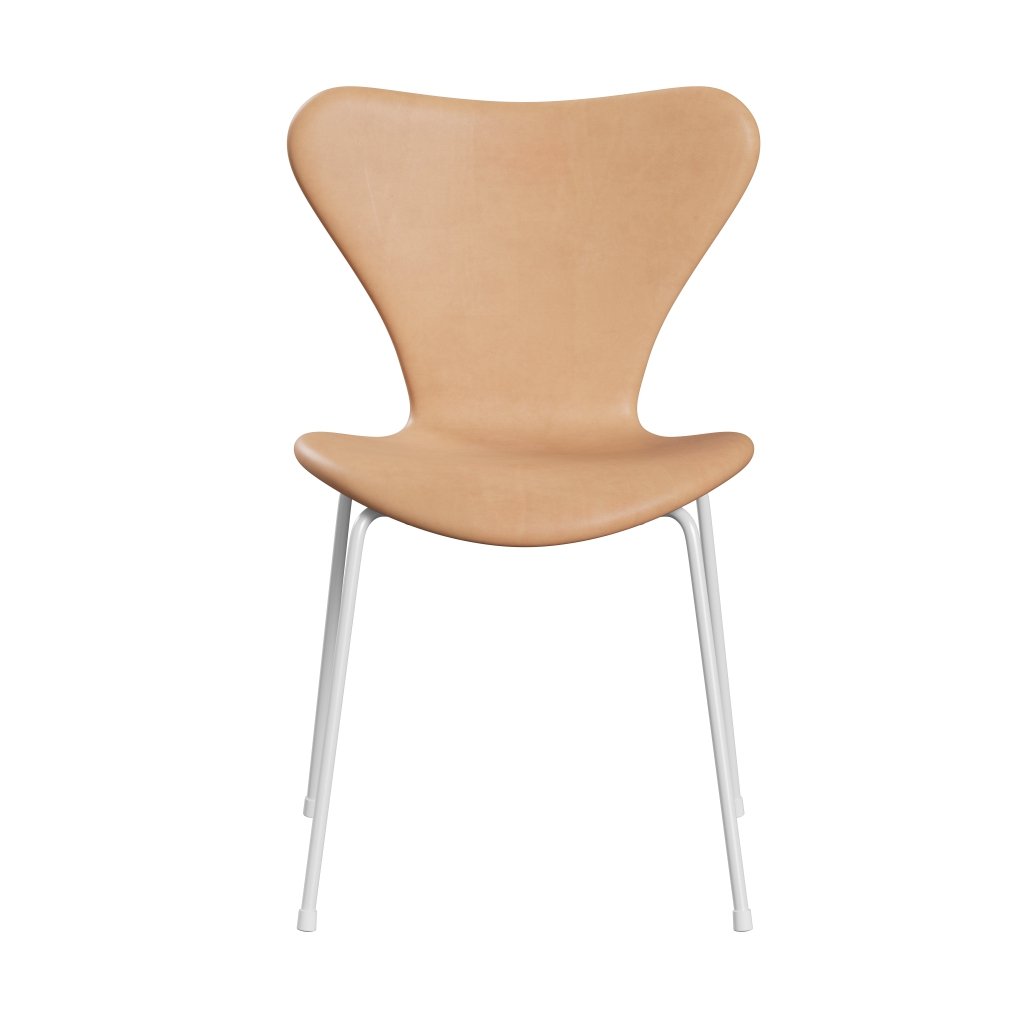 Fritz Hansen 3107 Chair Full Upholstery, White/Natural Leather