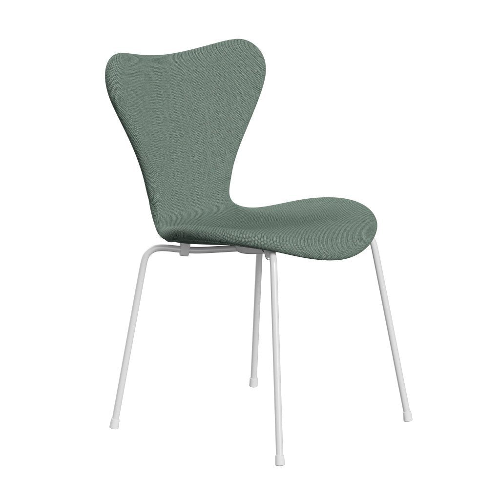 Fritz Hansen 3107 Chair Full Upholstery, White/Re Wool Aqua/Natural