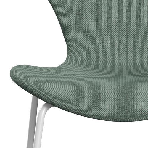 Fritz Hansen 3107 Chair Full Upholstery, White/Re Wool Aqua/Natural