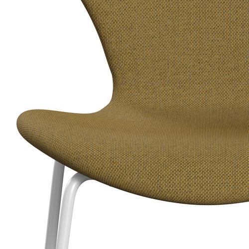 Fritz Hansen 3107 Chair Full Upholstery, White/Re Wool Golden Yellow/Natural