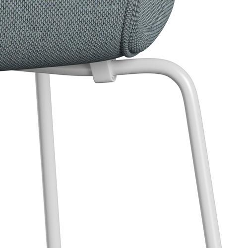 Fritz Hansen 3107 Chair Full Upholstery, White/Re Wool Light Blue/Natural