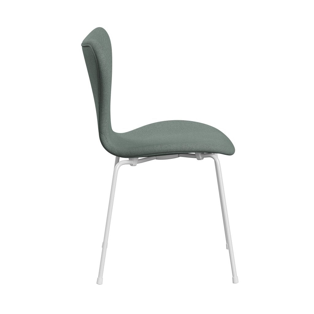 Fritz Hansen 3107 Chair Full Upholstery, White/Re Wool Light Aquamarine/Natural