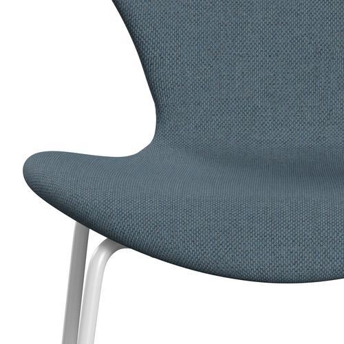 Fritz Hansen 3107 Chair Full Upholstery, White/Re Wool Natural/Light Blue