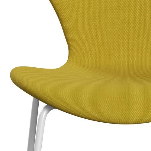 Fritz Hansen 3107 Chair Full Upholstery, White/Steelcut Light Green/Yellow