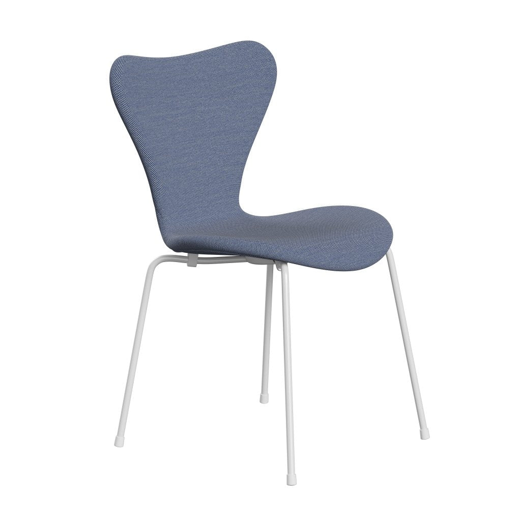 Fritz Hansen 3107 Chair Full Upholstery, White/Steelcut Trio White/Blue