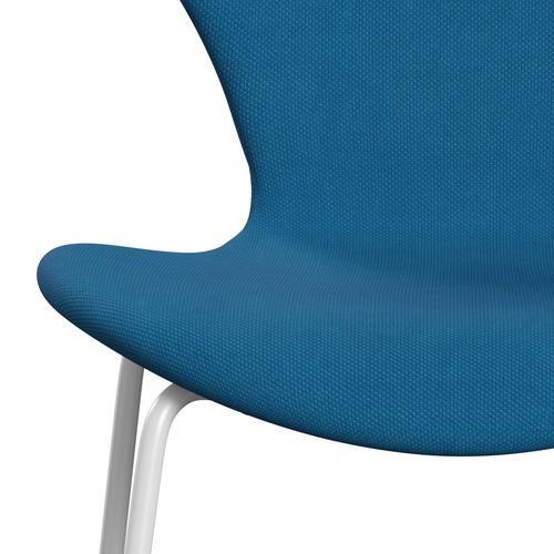 Fritz Hansen 3107 Chair Full Upholstery, White/Steelcut Turquoise/Ocean