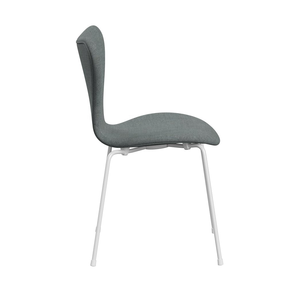 Fritz Hansen 3107 Chair Full Upholstery, White/Sunniva 2 Grey/Pale Green