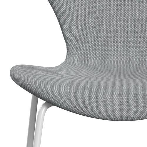 Fritz Hansen 3107 Chair Full Upholstery, White/Sunniva 2 Light Grey/Light Blue