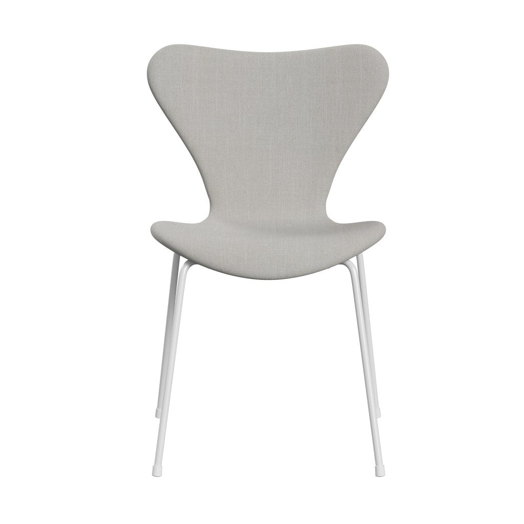 Fritz Hansen 3107 Chair Full Upholstery, White/Sunniva 2 Canvas Natural