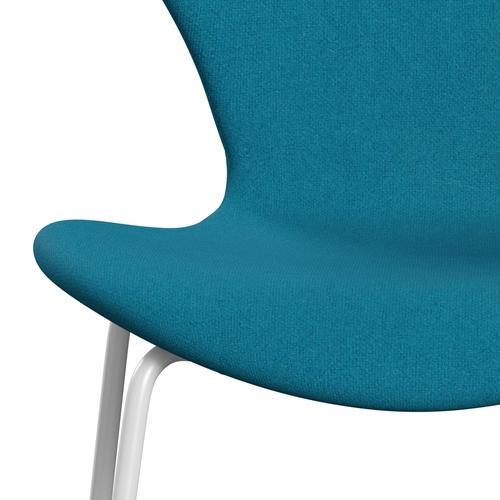 Fritz Hansen 3107 Chair Full Upholstery, White/Tonus Turquoise