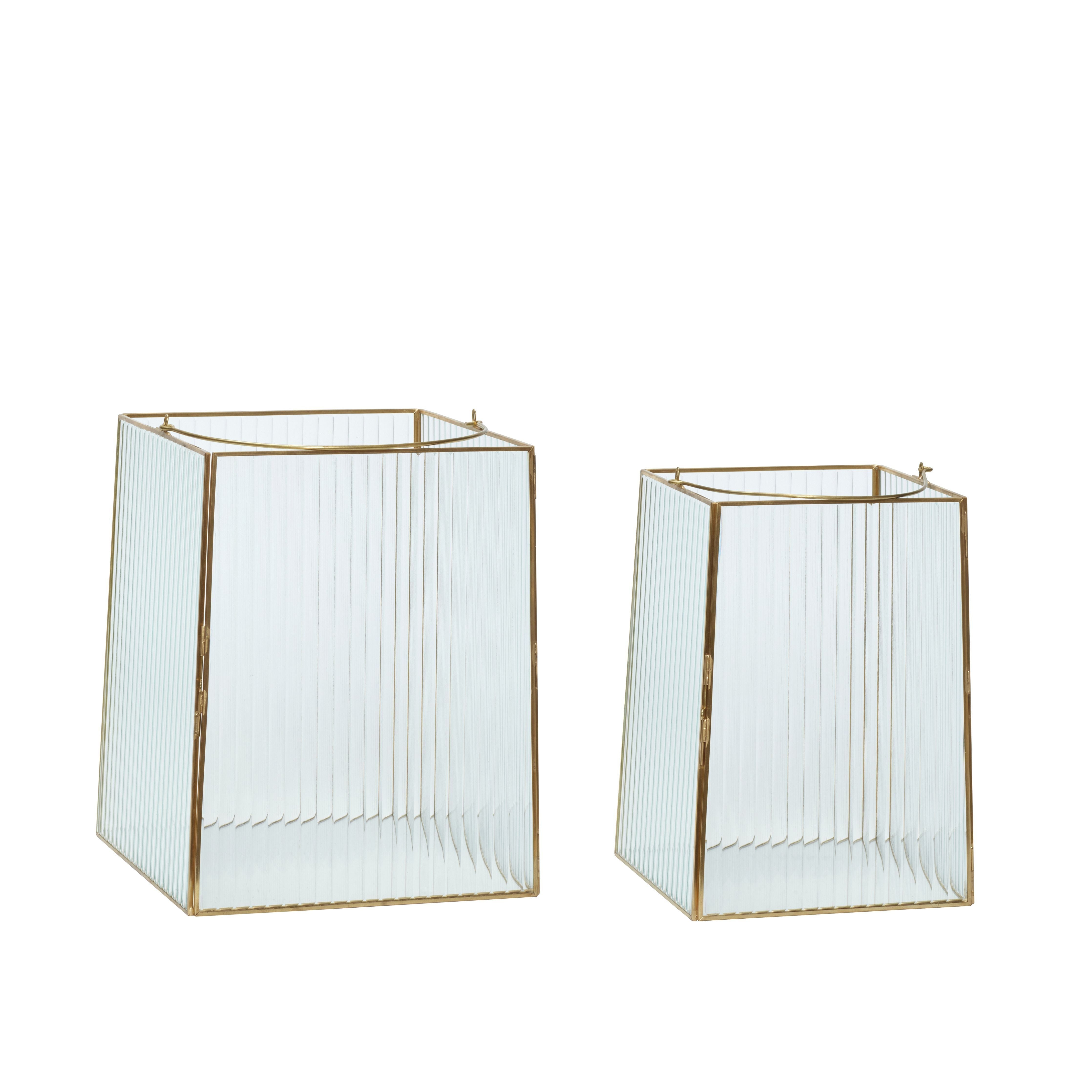 Hübsch Ripple Lanterns (Set Of 2), Clear/Brass