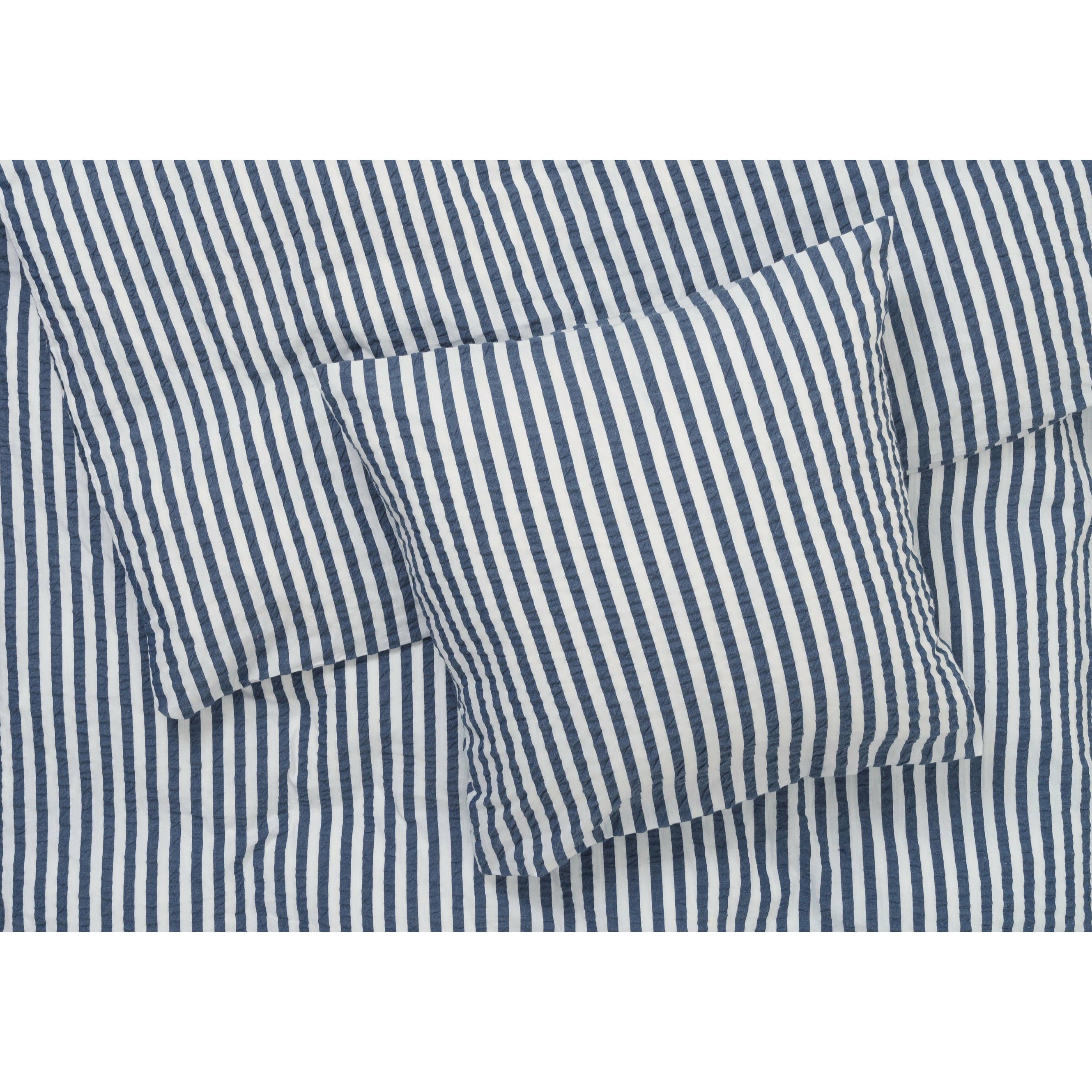 Juna Bæk & Bølge Lines Bed Linen 140x220 Cm, Dark Blue/White