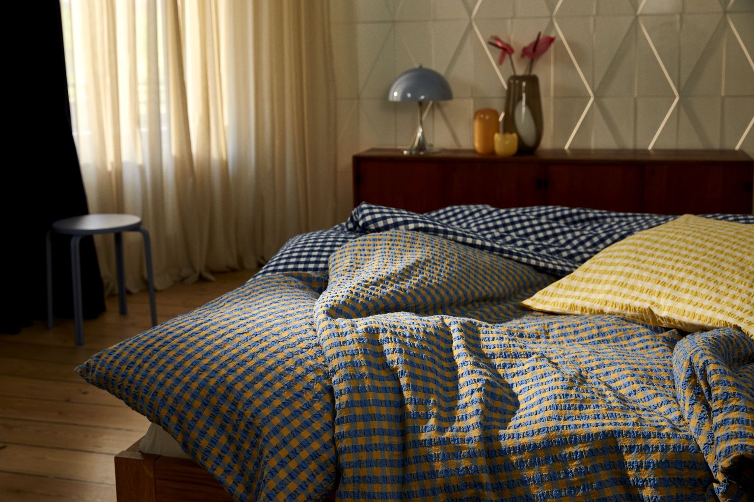 Juna Bæk&Bølge Bed Linen 140 X200 Cm, Blue/Ochre