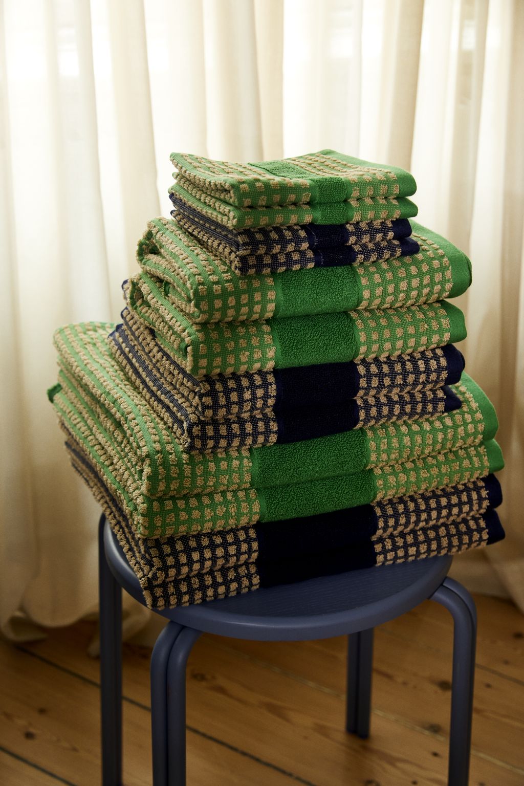 Juna Check Towel 50 X100 Cm, Green/Beige