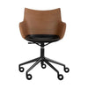 Kartell Q/Wood Armchair With Wheels, Dark Wood/Black