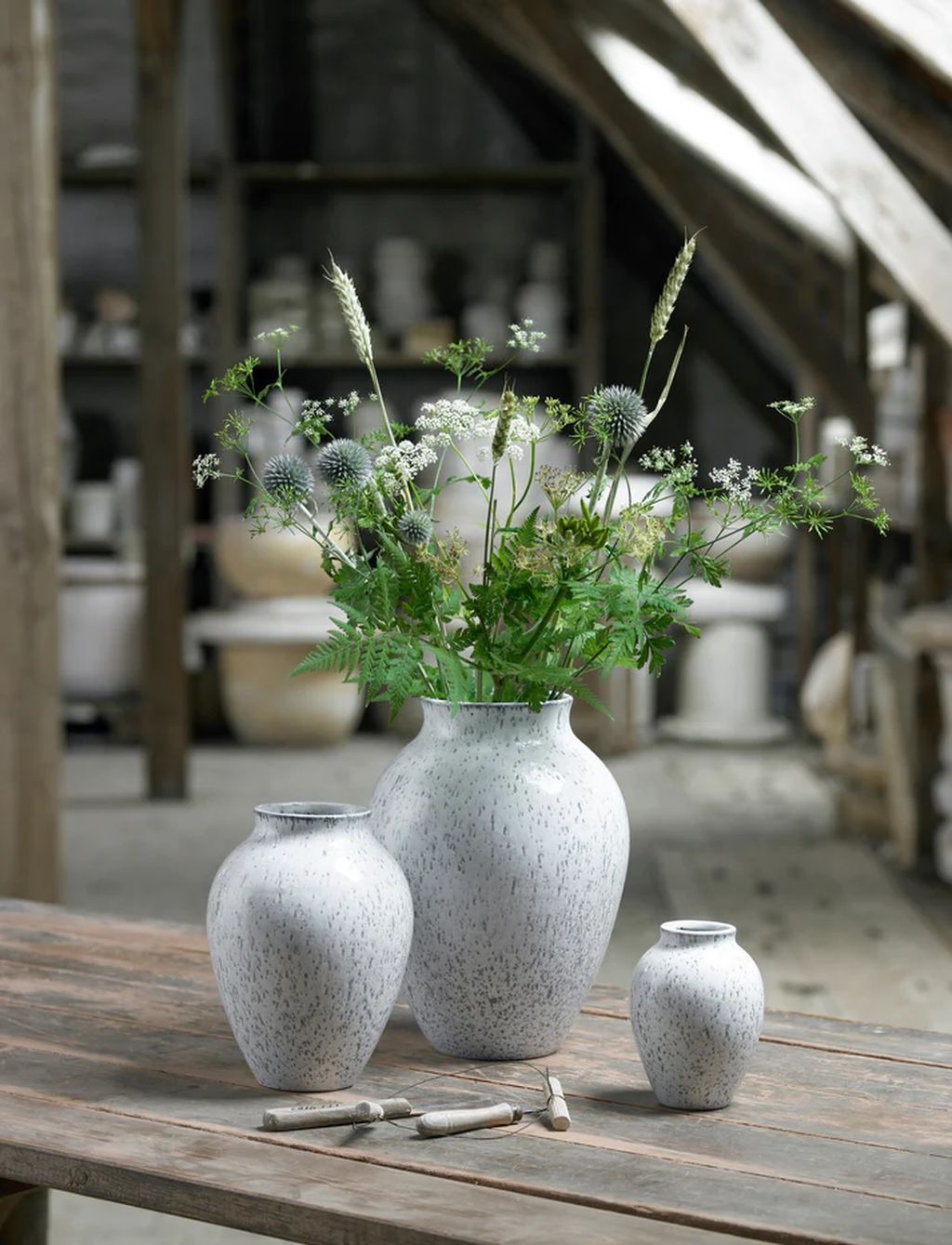 Knabstrup Keramik Vase H 12,5 Cm, White/Grey