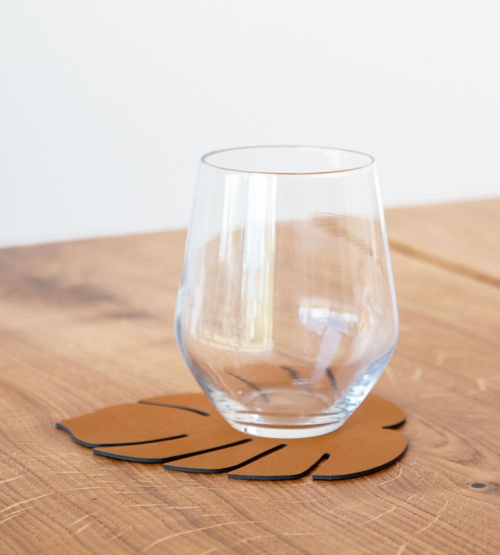 Lind Dna Leaf Glass Coaster Nupo Leather, Burned Curry