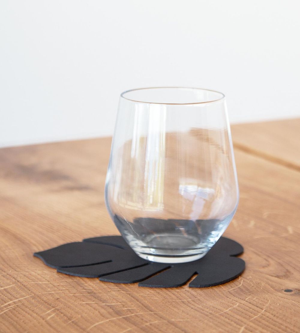 Lind Dna Leaf Glass Coaster Nupo Leather, Black