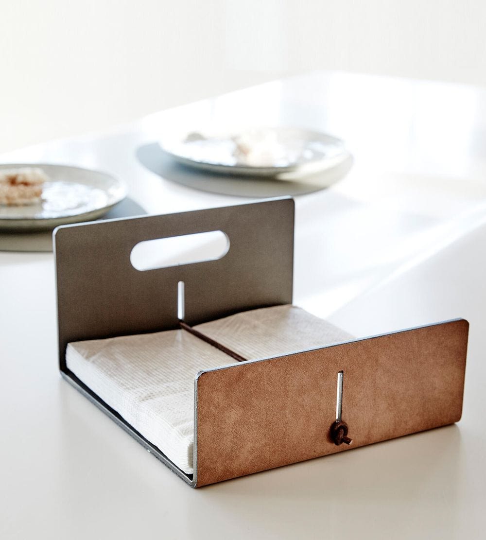 Lind Dna Napkin Holder Nupo Leather, Natural/Bronze