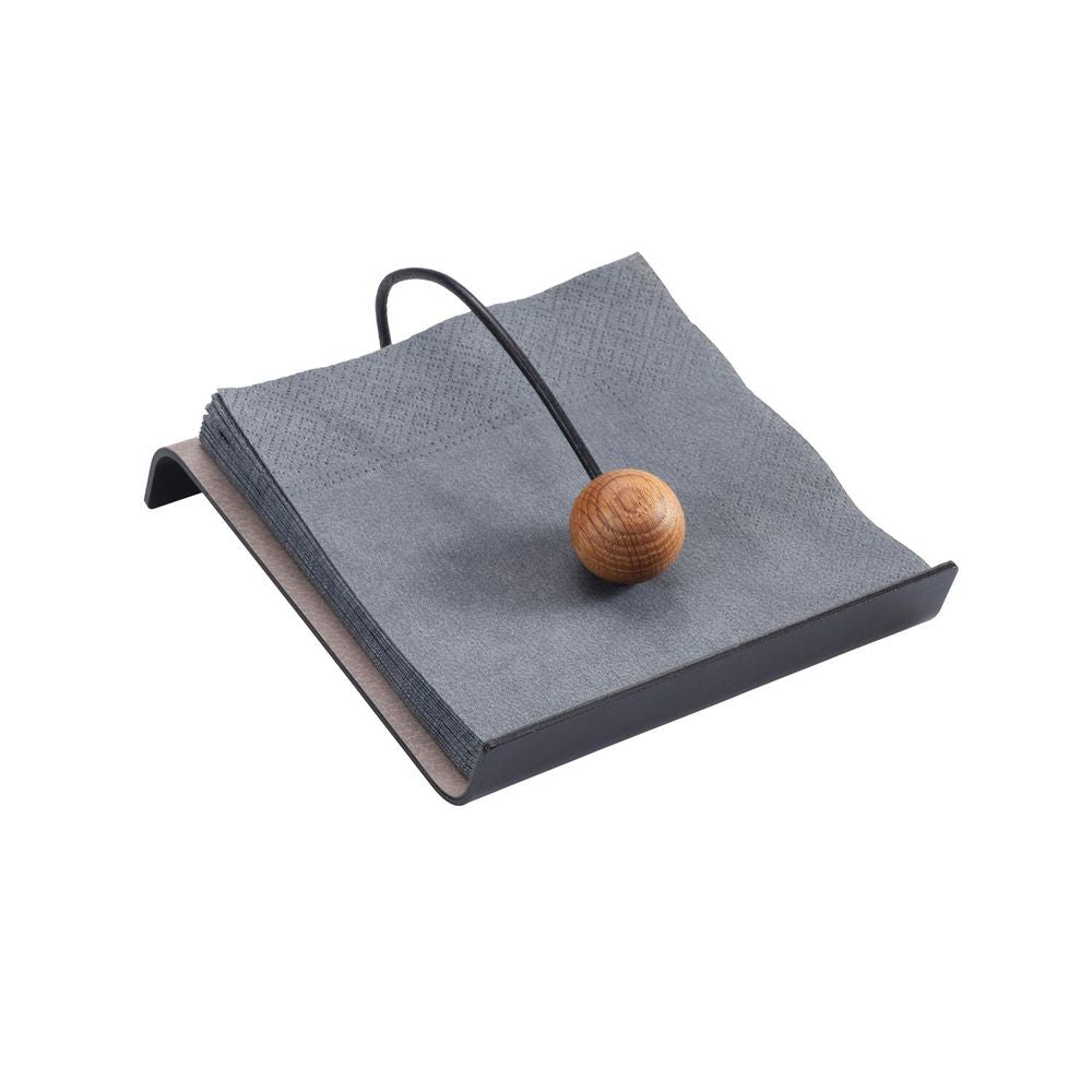 Lind Dna String Napkin Holder Bull Leather, Warm Grey/Black/Natural