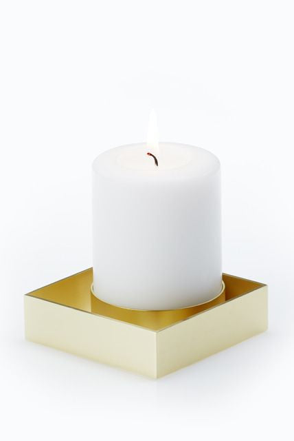 Malling Living Edge Block Candlestick, Brushed Brass