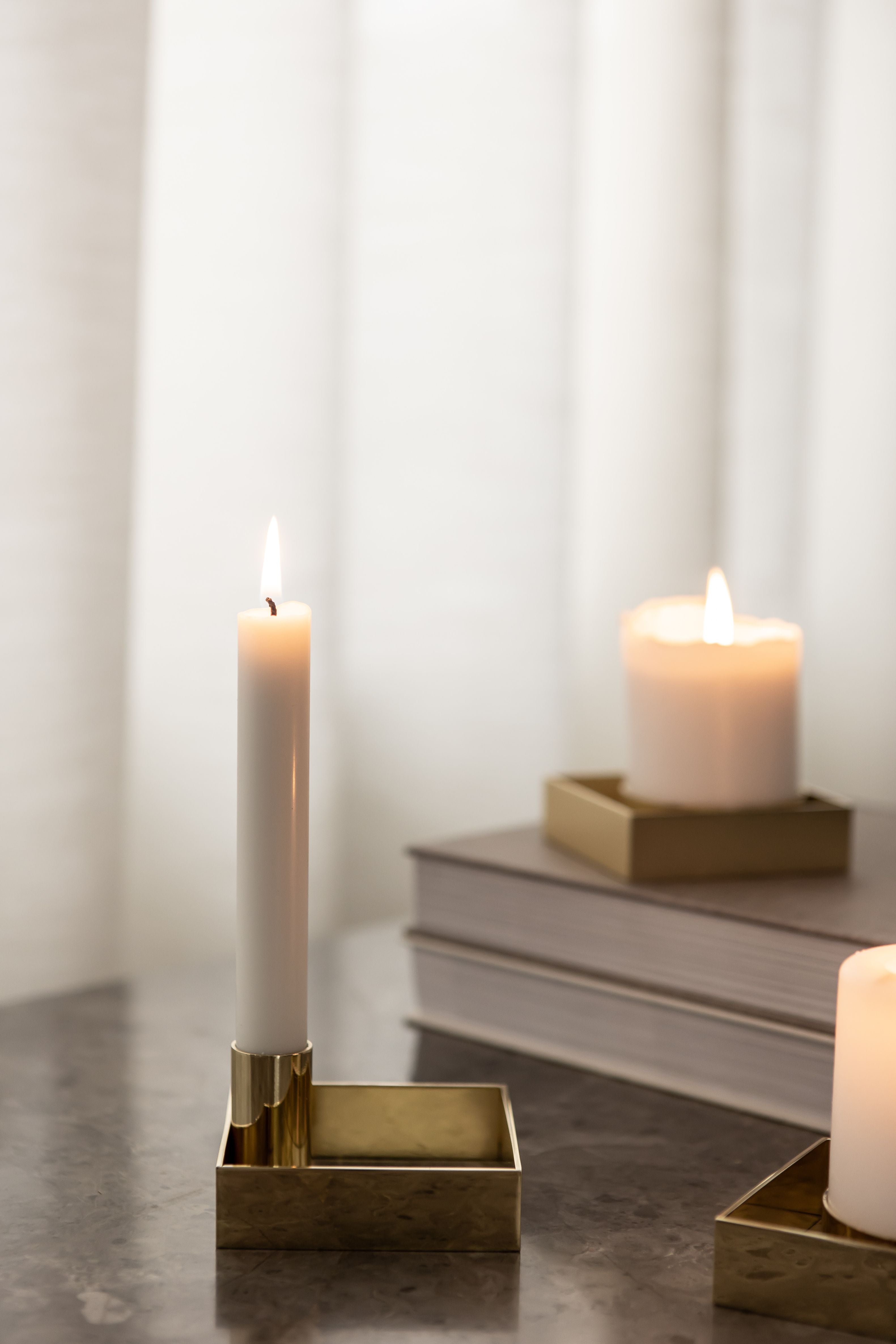 Malling Living Edge Block Candlestick, Brushed Brass