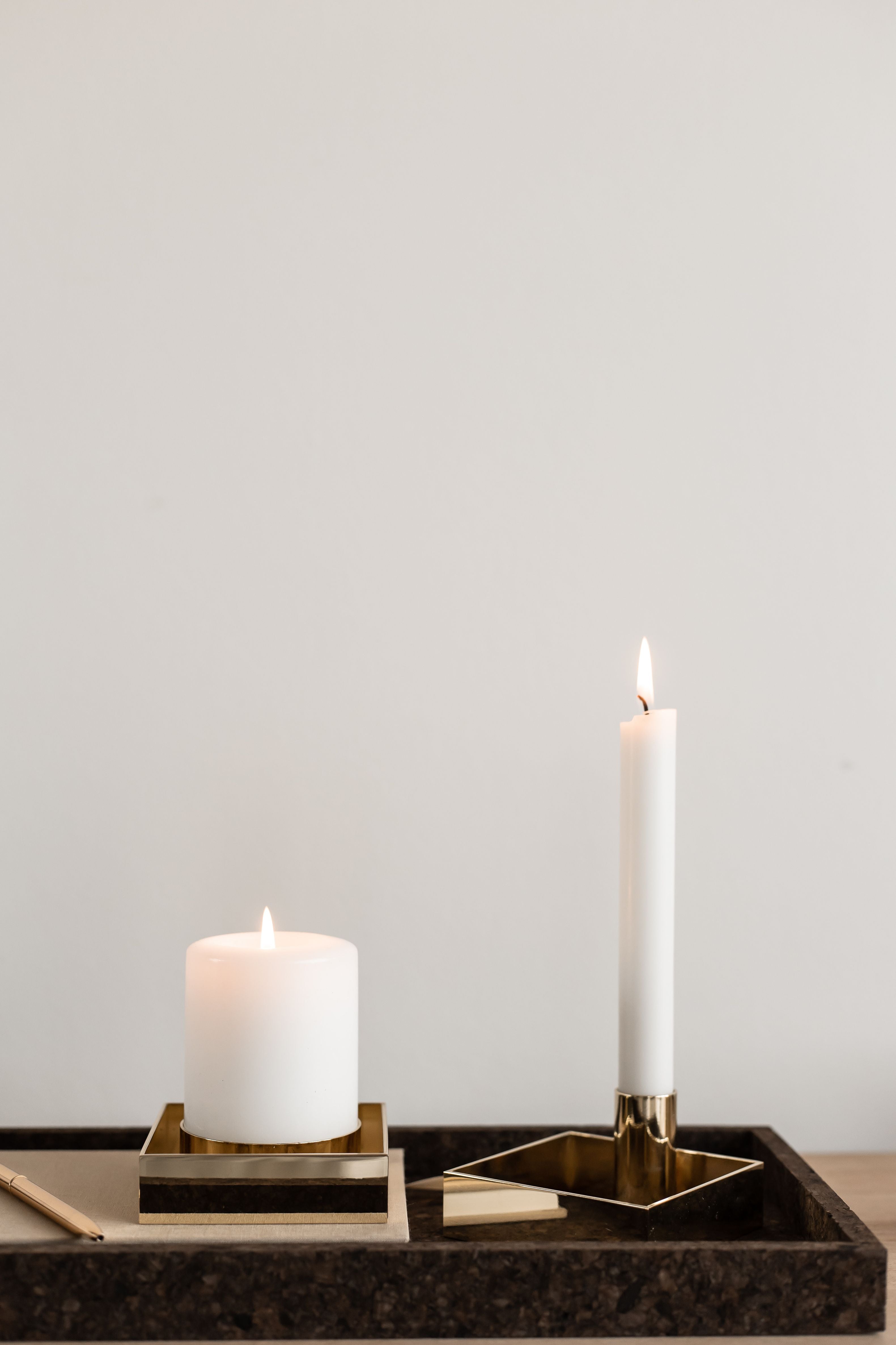 Malling Living Edge Block Candlestick, Brushed Brass