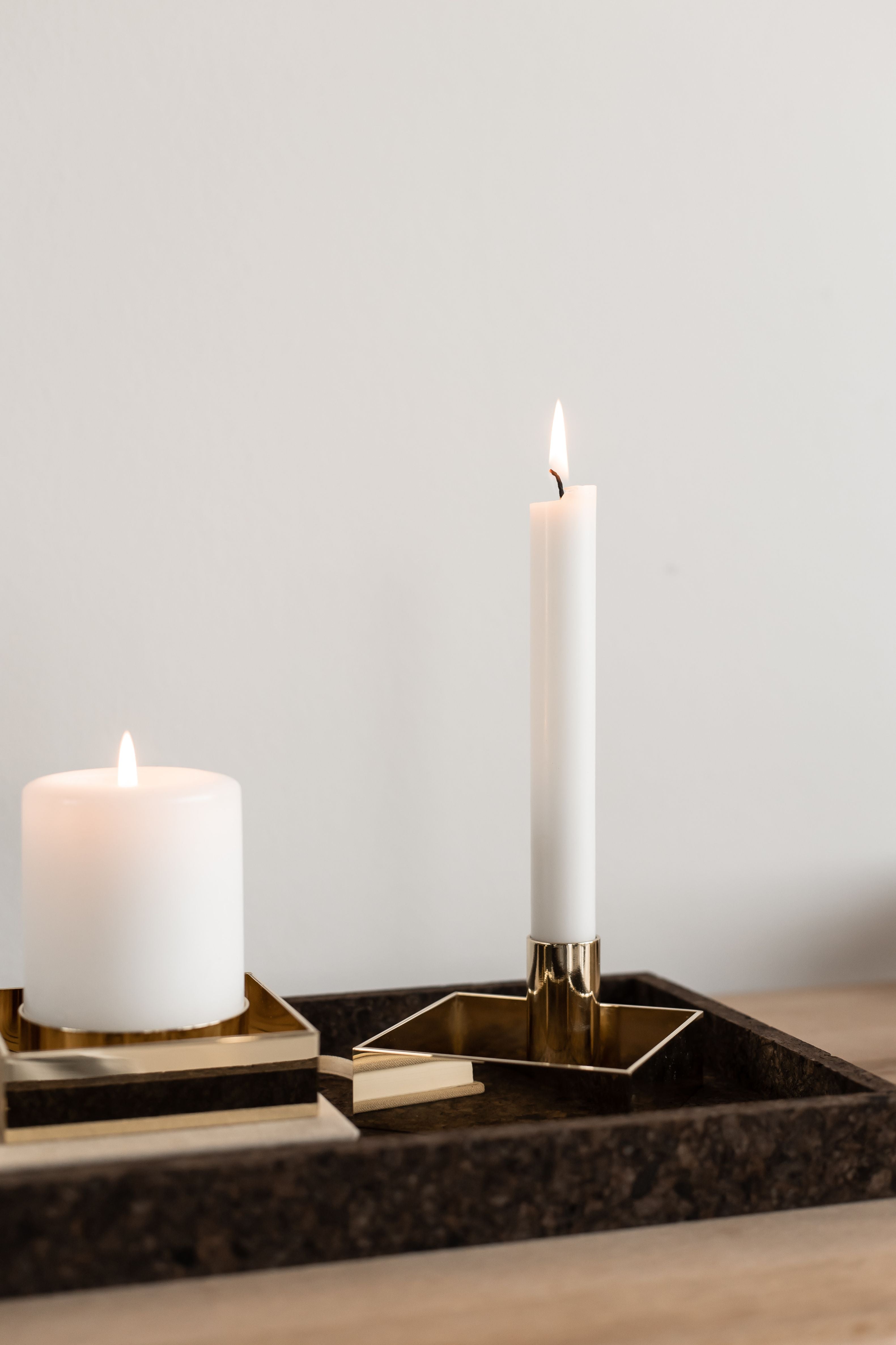 Malling Living Edge Block Candlestick, Brushed Brass