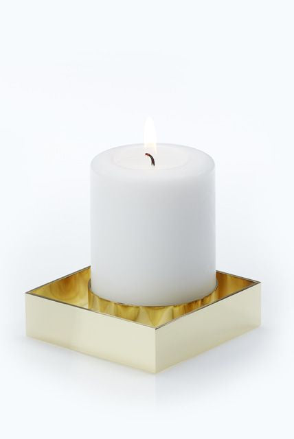 Malling Living Edge Block Candlestick, Brass Polished