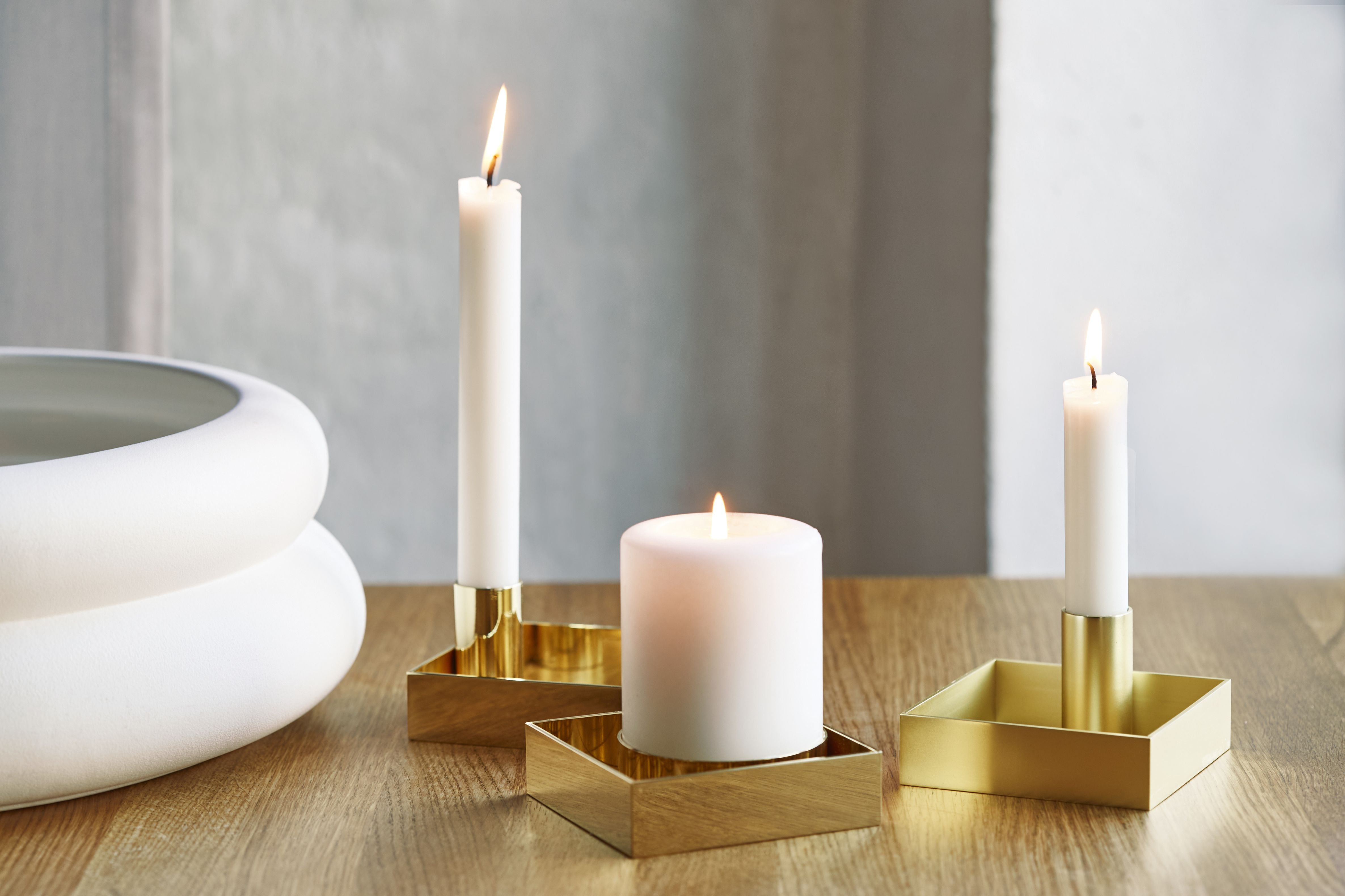 Malling Living Edge Block Candlestick, Brass Polished