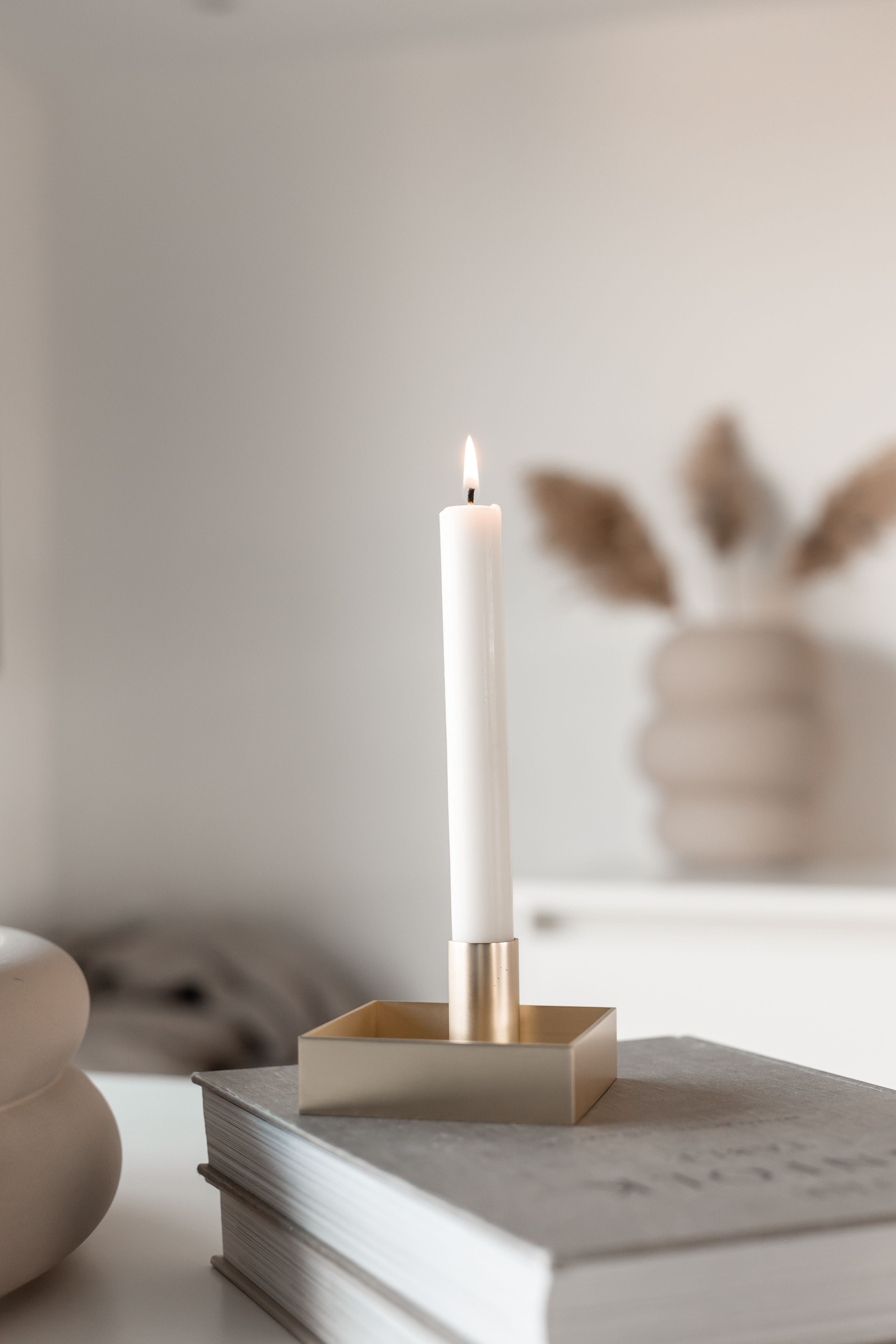 Malling Living Edge Candle Holder, Brushed Brass