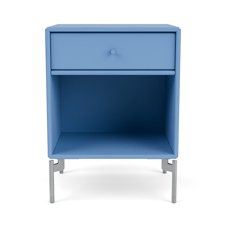 Montana Dream Nightstand With Legs, Azure Blue/Matt Chrome