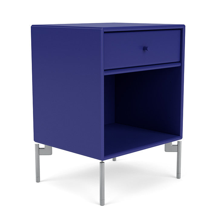 Montana Dream Nightstand With Legs, Monarch Blue/Matt Chrome