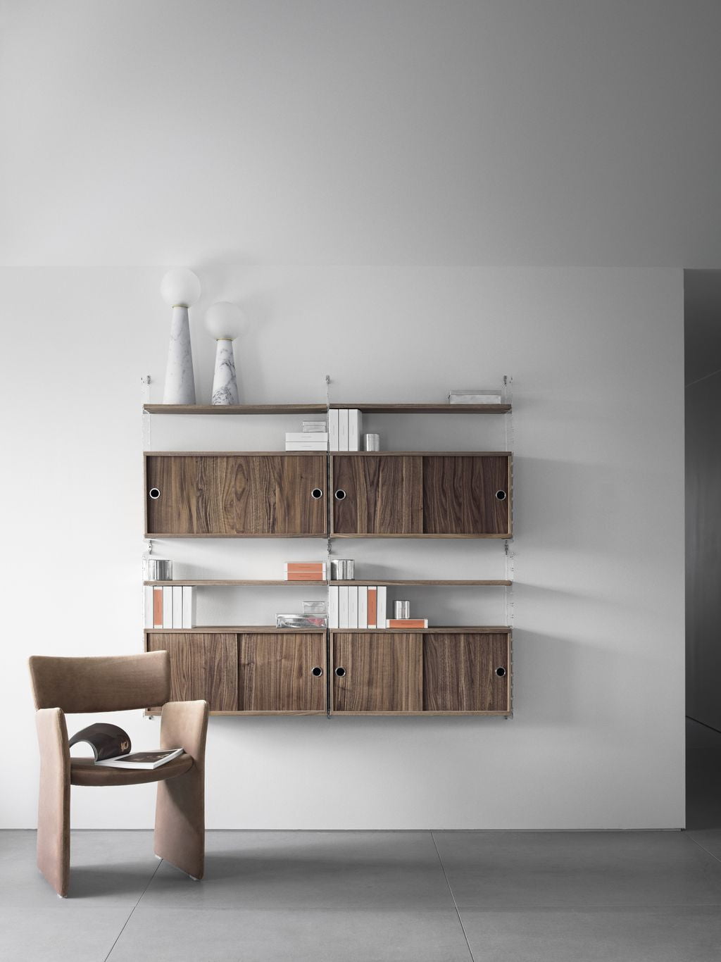 String Furniture String System Shelf Made Of Wood Walnut 20x78 Cm, Set Of 3