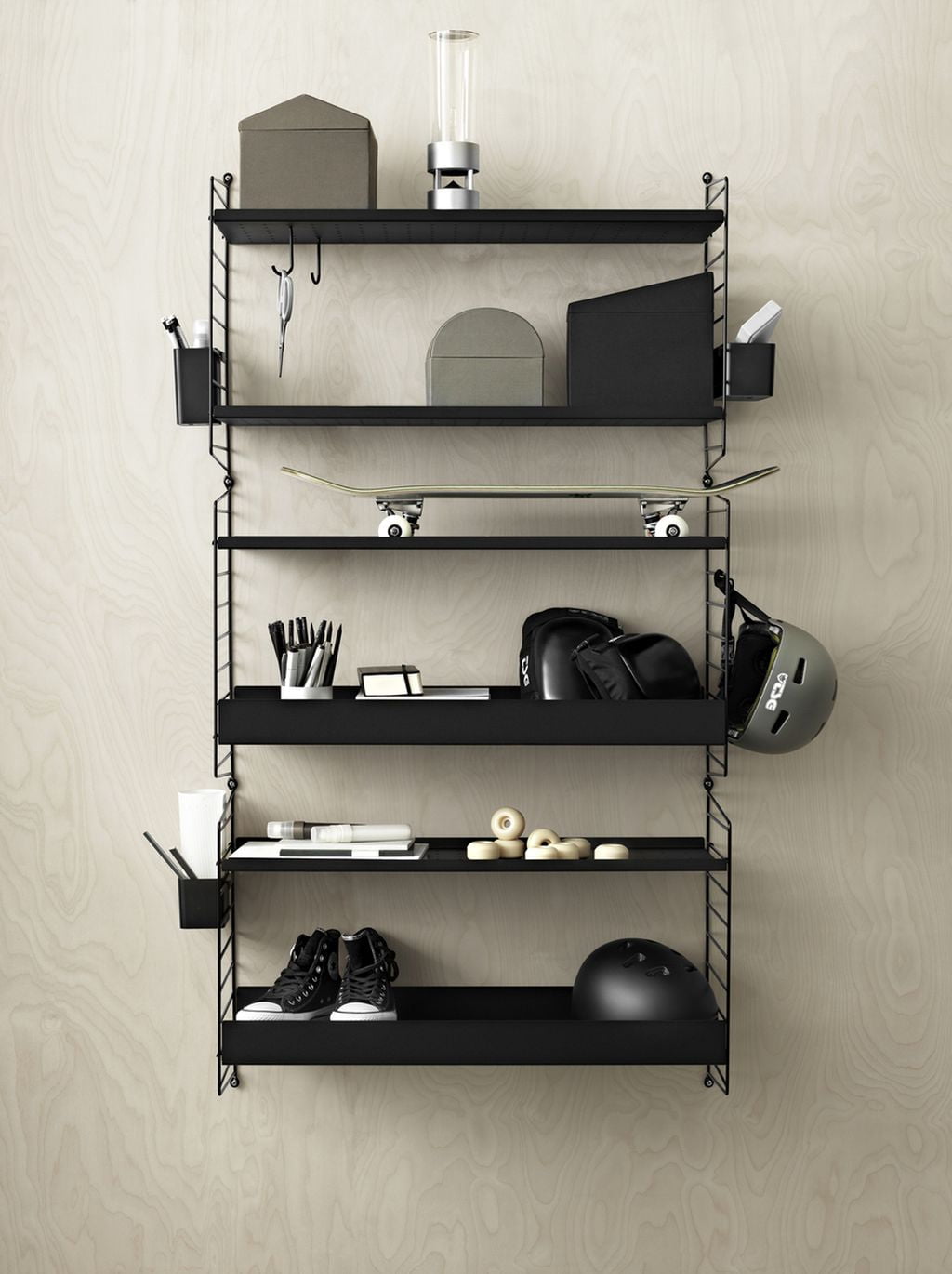 String Furniture String System Metal Shelf With Low Edge 30x78 Cm, Black